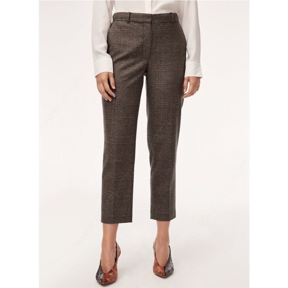 Aritzia Wilfred Gimont Pant Plaid Wool Crop Trousers Straight Leg Brown Size 2 - Picture 3 of 16